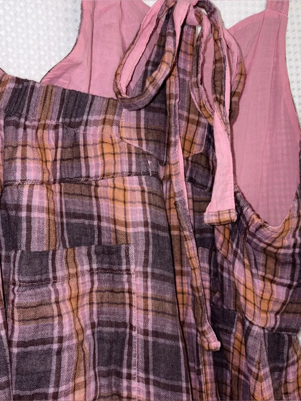 Free People x CP Shades Cyprus Plaid Overalls Size M Pink Valentine 100%cotton